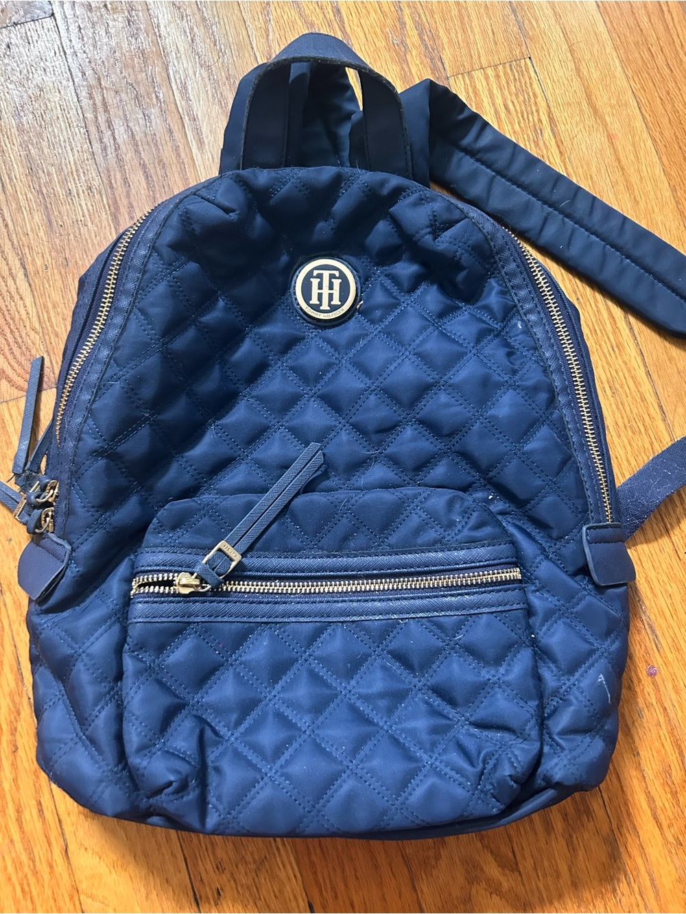 Tommy Hilfiger Quilted Navy Backpack with Gold Logo